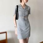 Short-sleeve Open-collar Drawstring Cutout Mini Sheath Dress