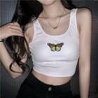 Butterfly Embroidered Tank Top White - One Size