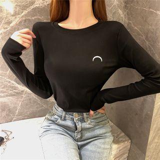 Long-sleeve Moon-print T-shirt