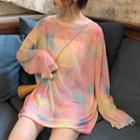 Rainbow Print Long-sleeve T-shirt As Shown In Figure - One Size