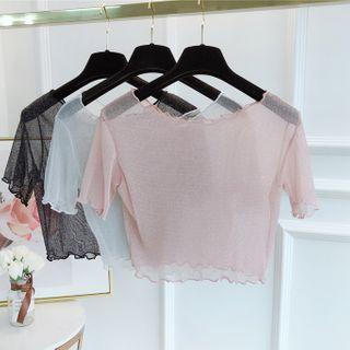Short-sleeve Glitter Mesh T-shirt