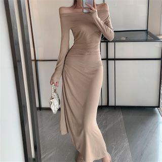 Off-shoulder Long-sleeve Maxi T-shirt Dress