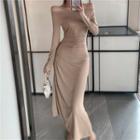 Off-shoulder Long-sleeve Maxi T-shirt Dress