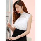 Mock-neck Cap-sleeve Lace Top