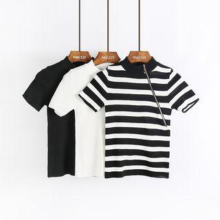 Zip Detail Short-sleeve Knit Top