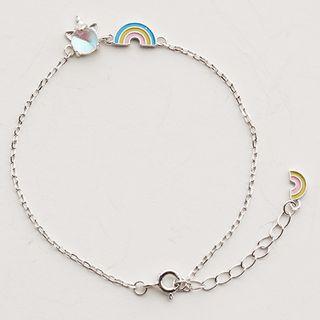 925 Sterling Silver Rainbow & Unicorn Bracelet S925 Sterling Silver - One Size