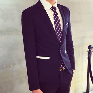 Contrast Trim Slim-fit Blazer
