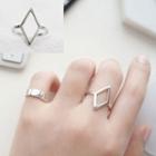 925 Sterling Silver Geometric Open Ring Adjustable - S925 Sterling Silver - White Gold - One Size