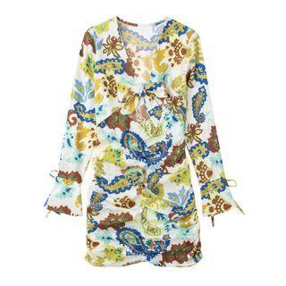 Long-sleeve V-neck Paisley Print Sheath Dress