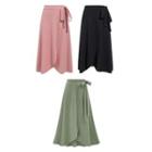 Lace-up Ruffled Hem Midi Skirt