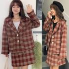 Set: Plaid Cropped Single-breasted Coat + Plaid A-line Skirt