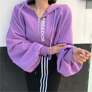 Balloon-sleeve Letter Print Hoodie