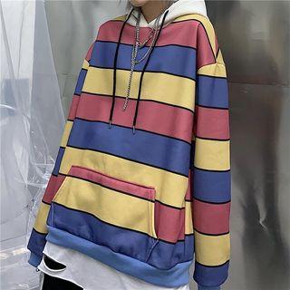 Paneled Color-block Hoodie As Shown In Figure - One Size
