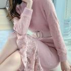 Lace Trim Long-sleeve Sweater Dress