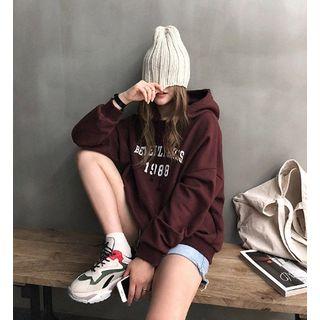 Text Print Kangaroo-pocket Hoodie