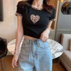 Short-sleeve Contrast Trim Heart Printed T-shirt