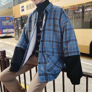 Fleece-lined Mock Two Piece Plaid Jacket