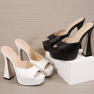 Plain Platform Chunky Heel Slide Sandals