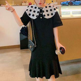 Short-sleeve Dotted Collar A-line Dress