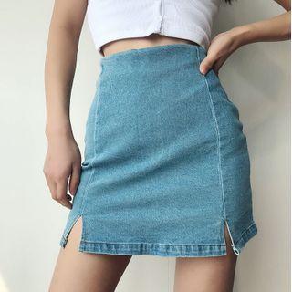 Slitted Denim Skirt