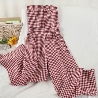 Plaid Wide-leg Tube Jumpsuit