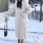 Furry Hood Midi Padded Coat White - One Size