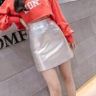 A-line Faux Leather Mini Skirt