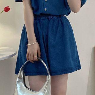 Denim Wide Leg Shorts Blue - One Size