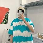 Short-sleeve Daisy Embroidered Tie-dyed T-shirt