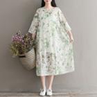 Set: Floral Patterned 3/4 Sleeve Midi Dress + Slipdress