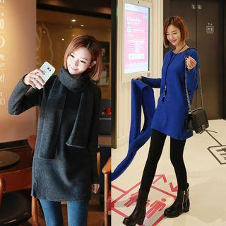 Rib-knit Dress With Scarf