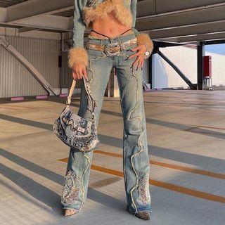 Low Rise Embroidered Bootcut Jeans