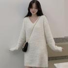 V-neck Sweater Dress White - One Size