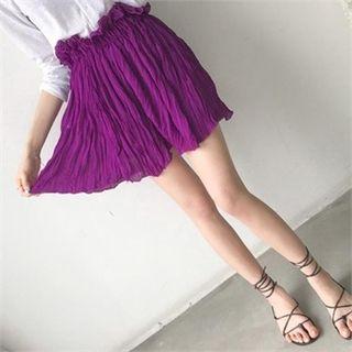 Paperbag-waist Crinkled Chiffon Miniskirt