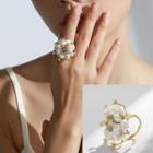 Flower Freshwater Pearl Open Ring Gold - One Size