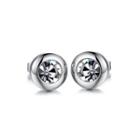 Simple And Fashion Geometric Round Cubic Zircon 316l Stainless Steel Stud Earrings Silver - One Size