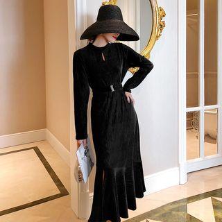 Plain Round-neck Split Mermaid Dress