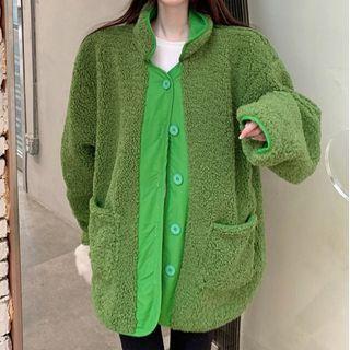 Faux Shearling Jacket Avocado Green - One Size