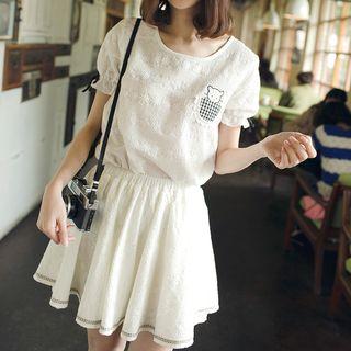 Set: Short-sleeve Embroidered T-shirt + A-line Dress