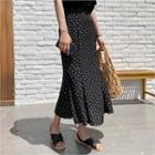 Band-waist Dotted Long Skirt Black - One Size