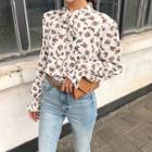 Tie-neck Floral Print Blouse Ivory - One Size