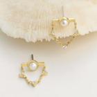 Faux Pearl Alloy Rhinestone Chained Dangle Earring 1 Pair - Gold - One Size