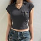 Cap-sleeve Collar Cropped T-shirt