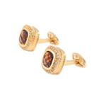 Fashion Elegant Plated Gold Geometric Square Champagne Cubic Zirconia Cufflinks Golden - One Size