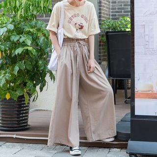 Drawstring Waist Wide Leg Pants