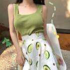 Knit Tank Top / Avocado Print A-line Skirt