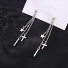 Cross & Star Sterling Silver Fringed Earring 1 Pair - Silver - One Size