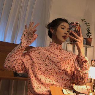 Floral Mock-neck Long-sleeve Loose-fit Top