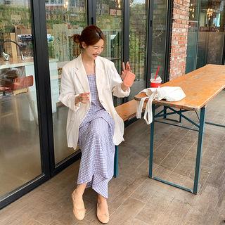 Puff-sleeve Maxi Plaid Dress