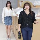 Fringed Bell-sleeve Buttoned Chiffon Blouse